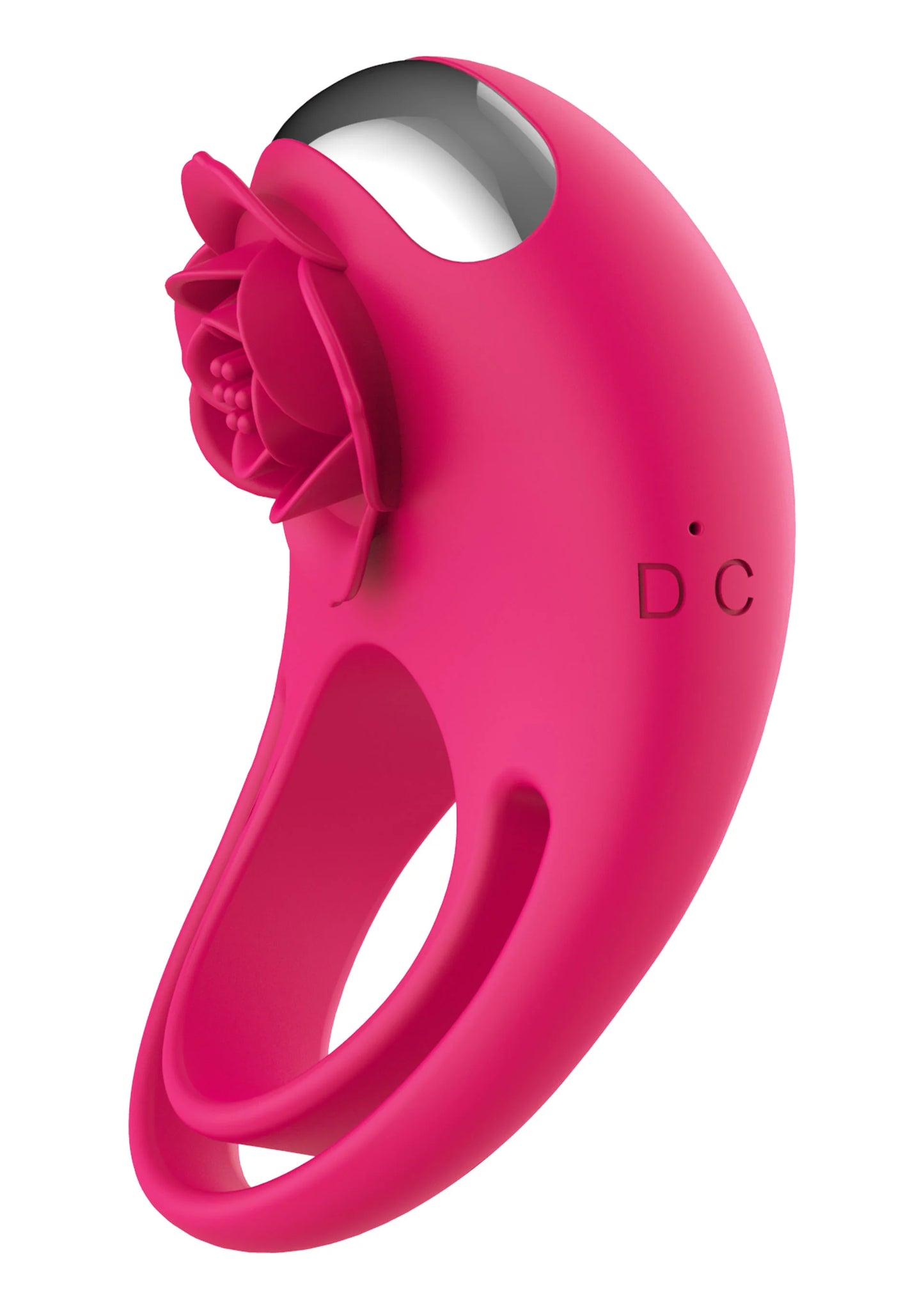 Roze C-ring vibrator met roosvormige opzet en D.C. markering