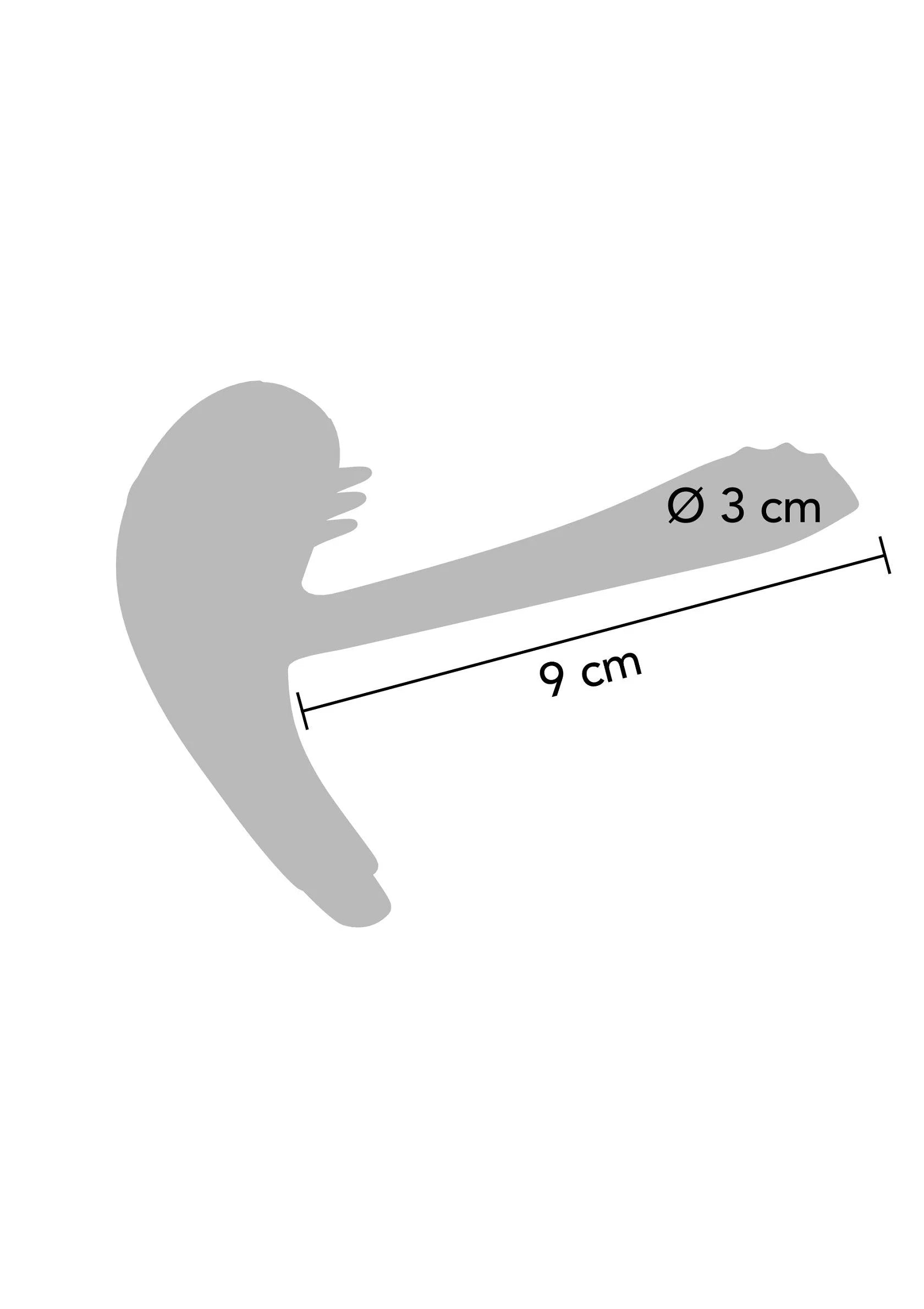 C-ring vibrator met afmetingen: Ø3 cm kop en 9 cm lengte (matenillustratie)