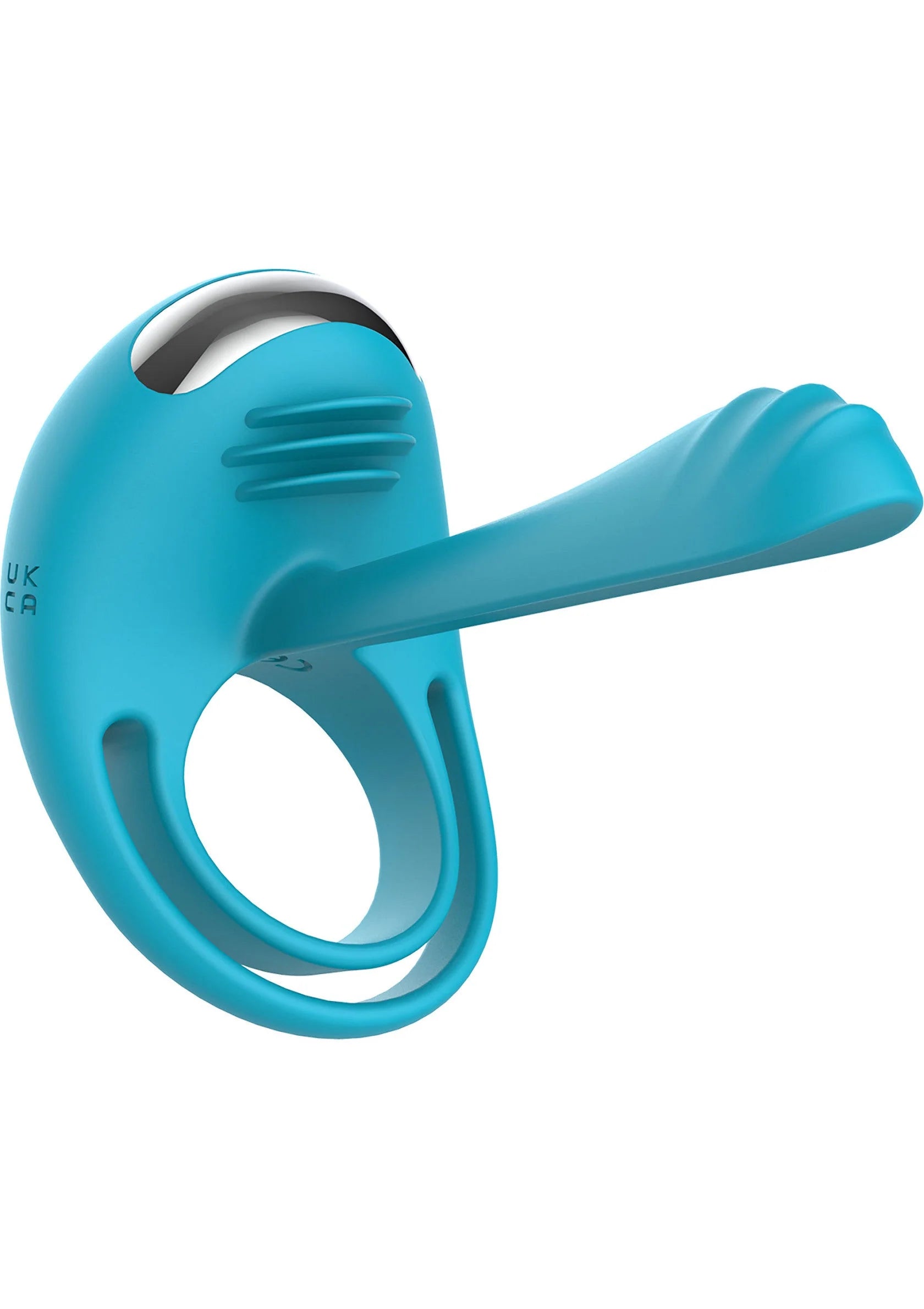 Turkoois C-ring vibrator met ronde ring en brede handgreep