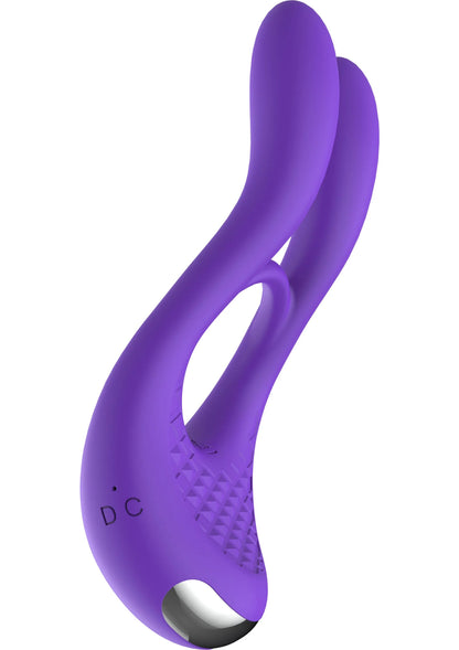 Paarse silicone cockring met afstandsbediening, gebogen vorm met open ring