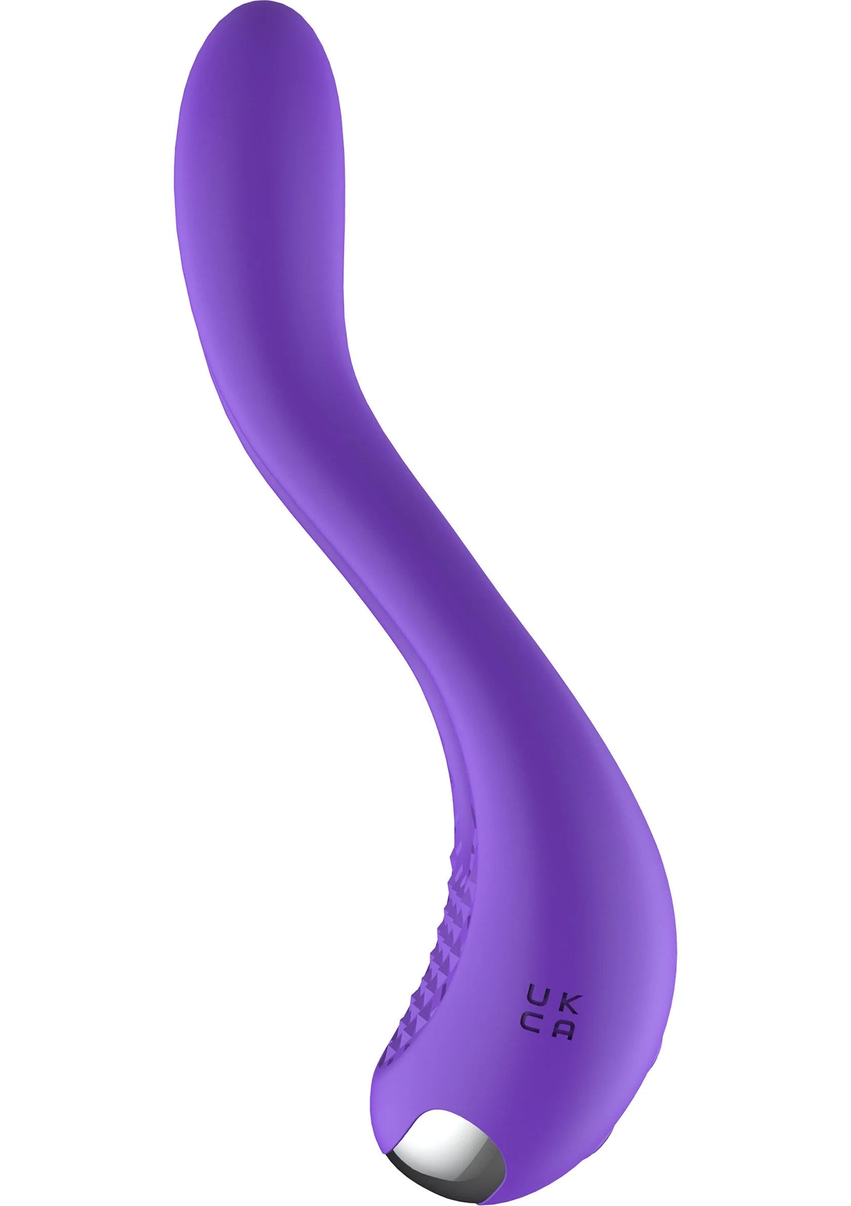 Paarse silicone cockring met lange arm, zilveren uiteinde en UK-markering