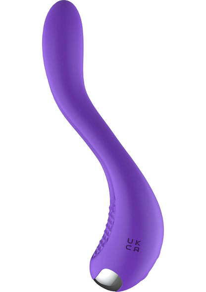 Paarse silicone cockring met lange arm, zilveren uiteinde en UK-markering