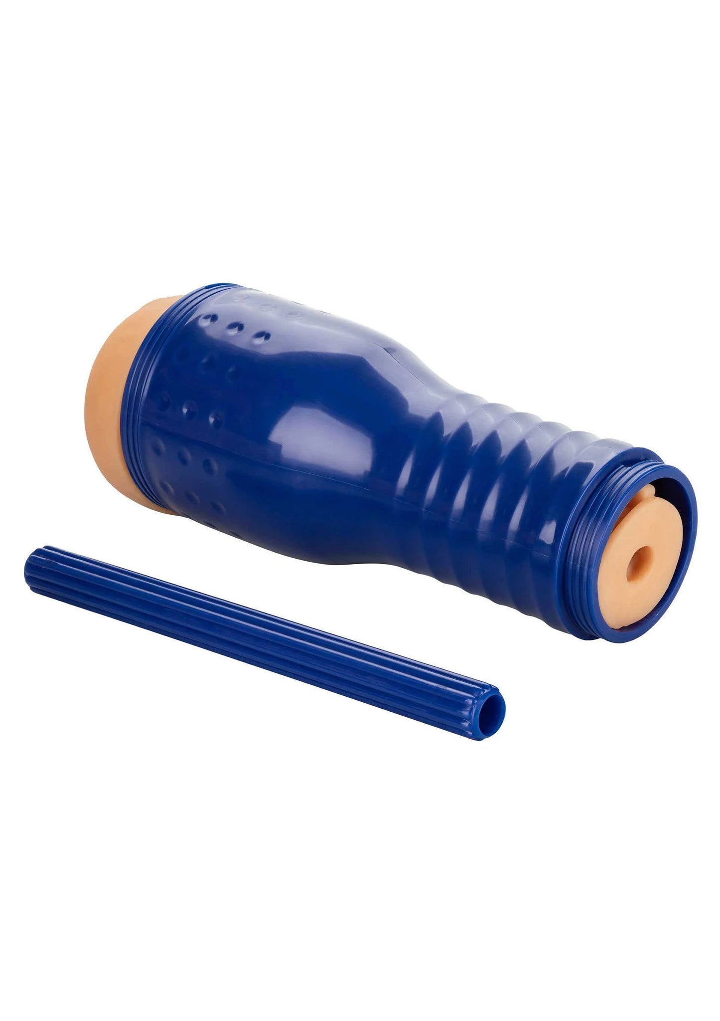 Blauwe cilinder met open uiteinde en verwijderbaar donkerblauw staafje