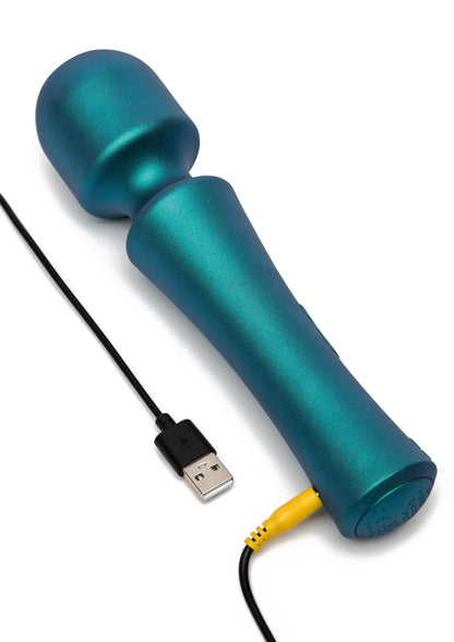 Massage-wand van Romp met USB-kabel, blauwgroene metallic behuizing met ronde kop