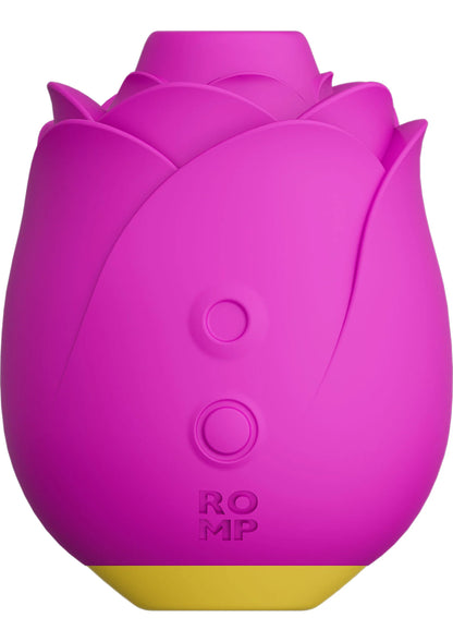 Roze roos-speeltje met knoppen en ronde opbouw, logo RO MP op de voorkant