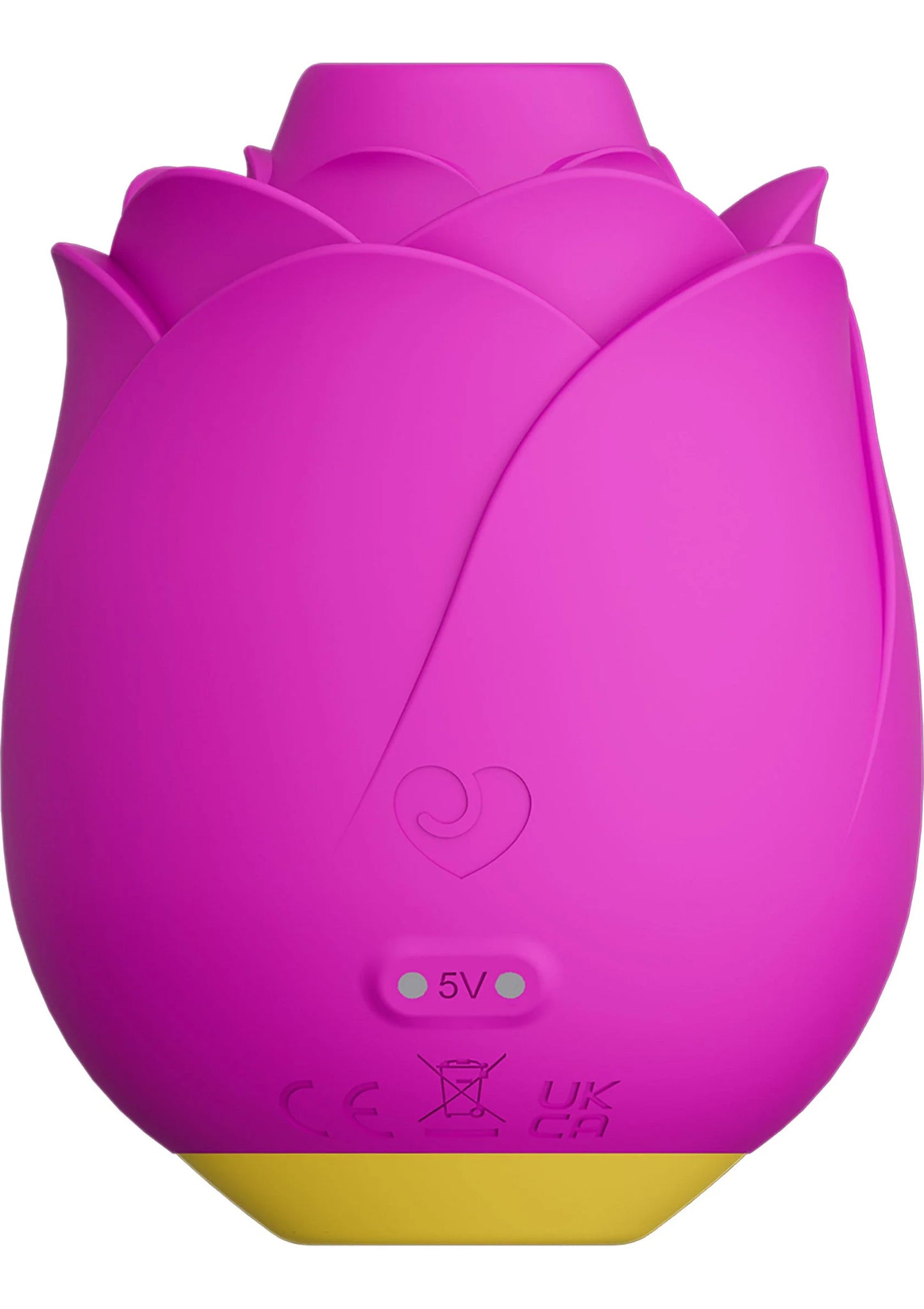 Roze lucht-druk massager, ronde vorm met 5V0-aanduiding en keurmarkeringen