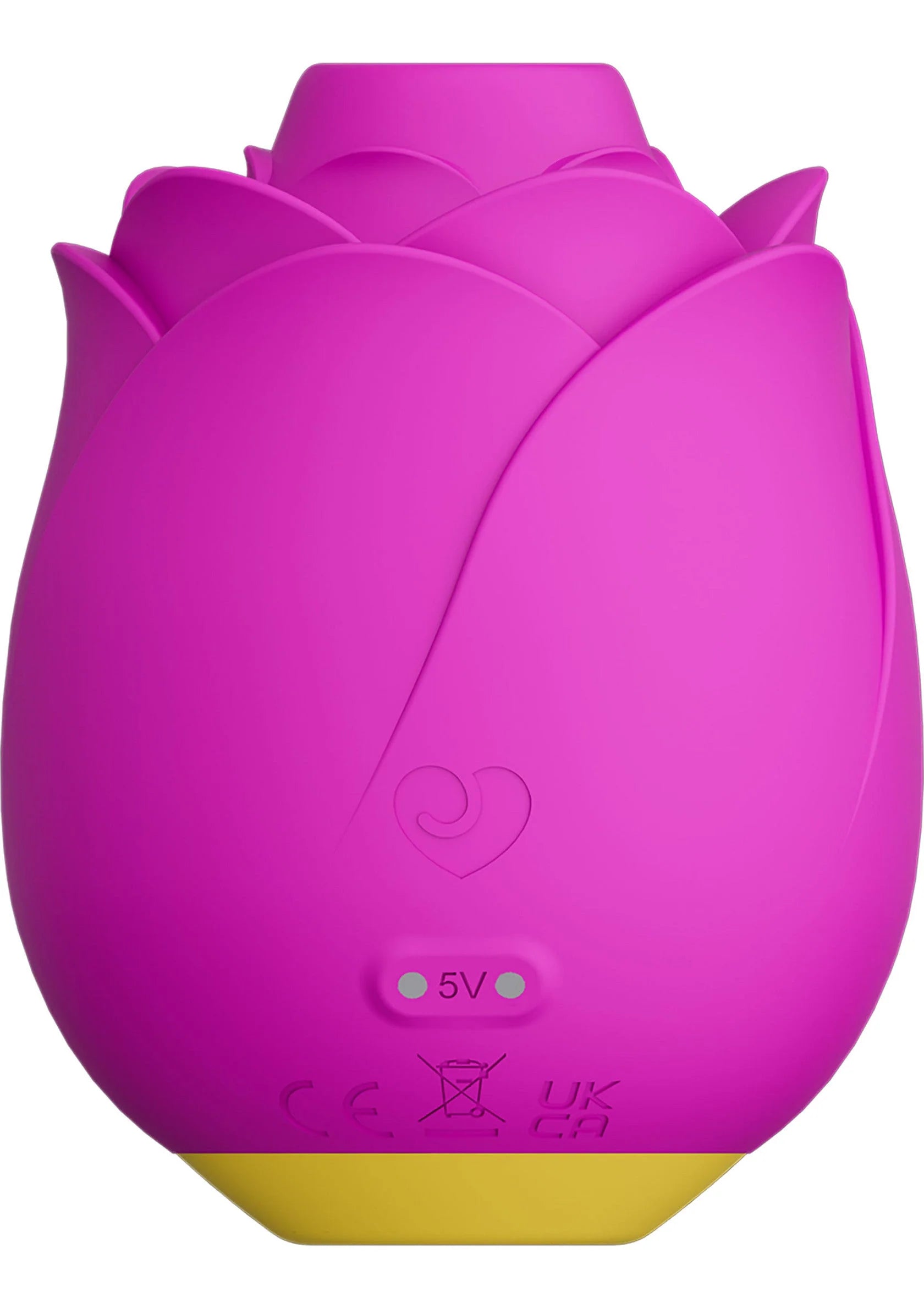Roze lucht-druk massager, ronde vorm met 5V0-aanduiding en keurmarkeringen