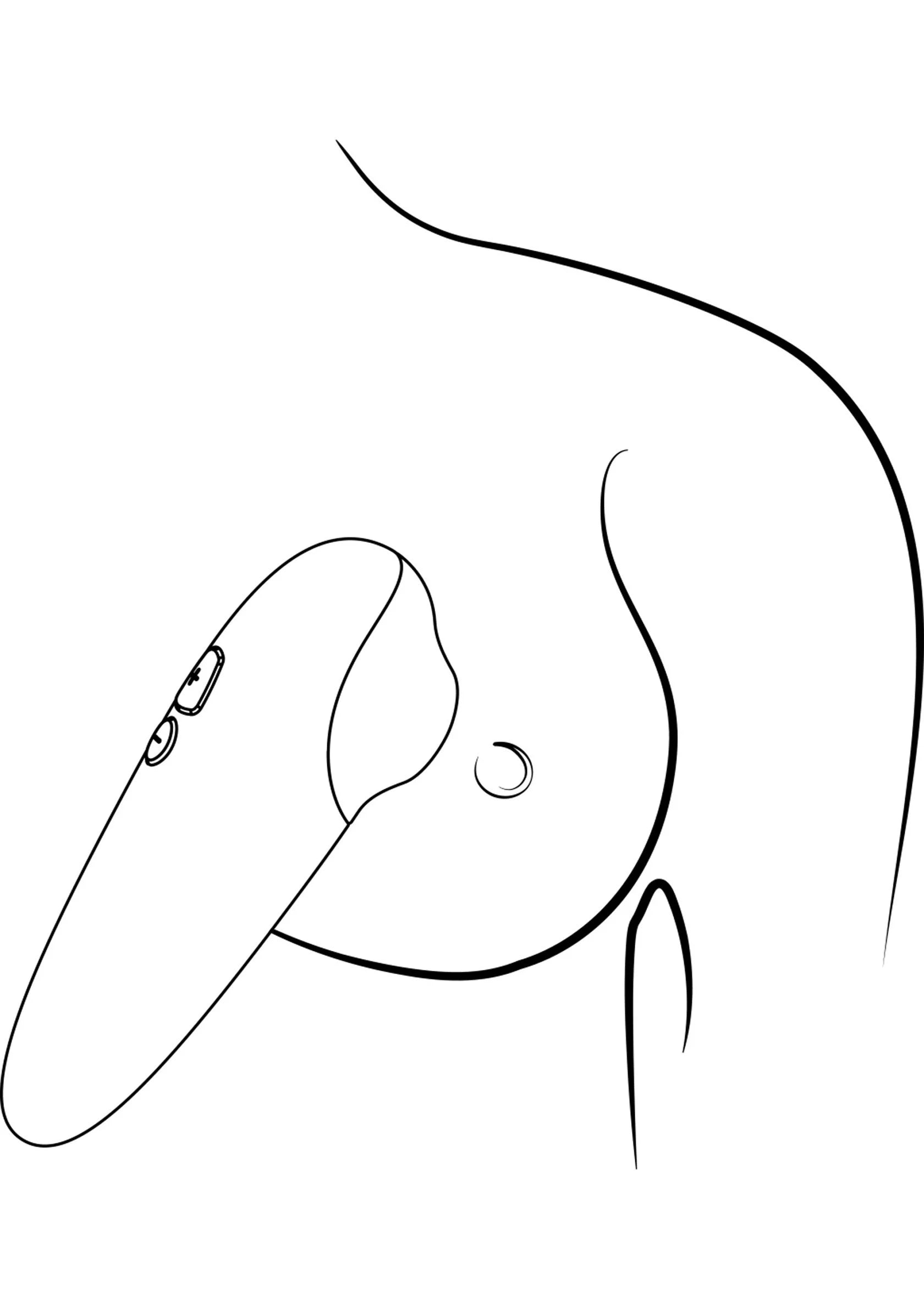 Getekende vibrator met gebogen vorm en knopzone; schematische contour en details.