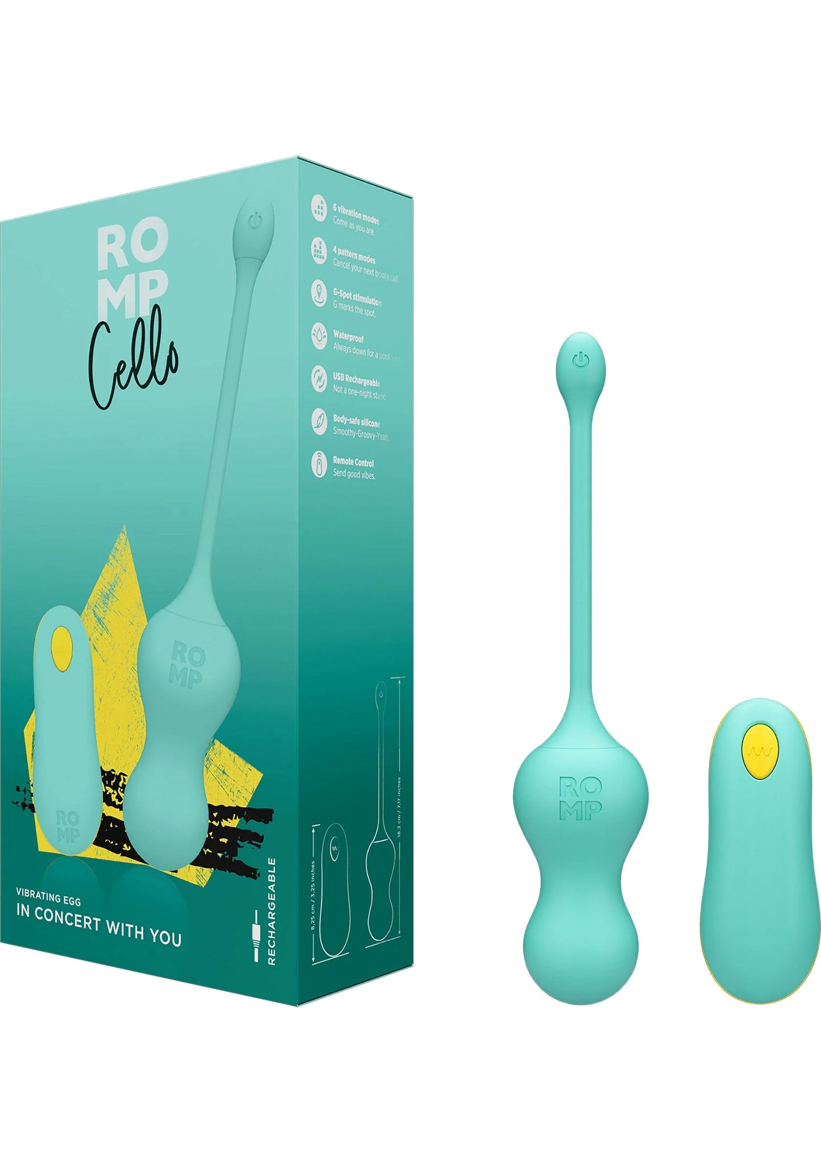 Romp Cello G-spot vibrator en verpakking, turkoois