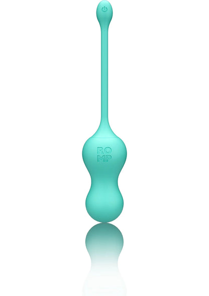 Turquoise g-spot vibrator in zijaanzicht met ronde body en lange gebogen steel