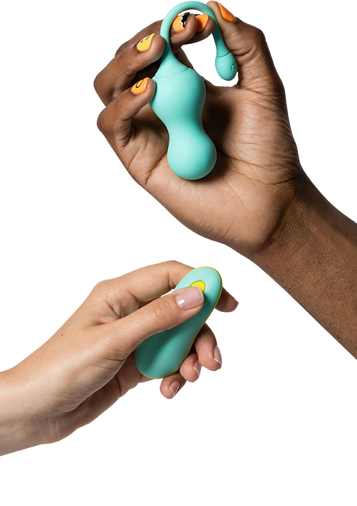 Romp Cello tip-vibrator in turkoois, vastgehouden in hand