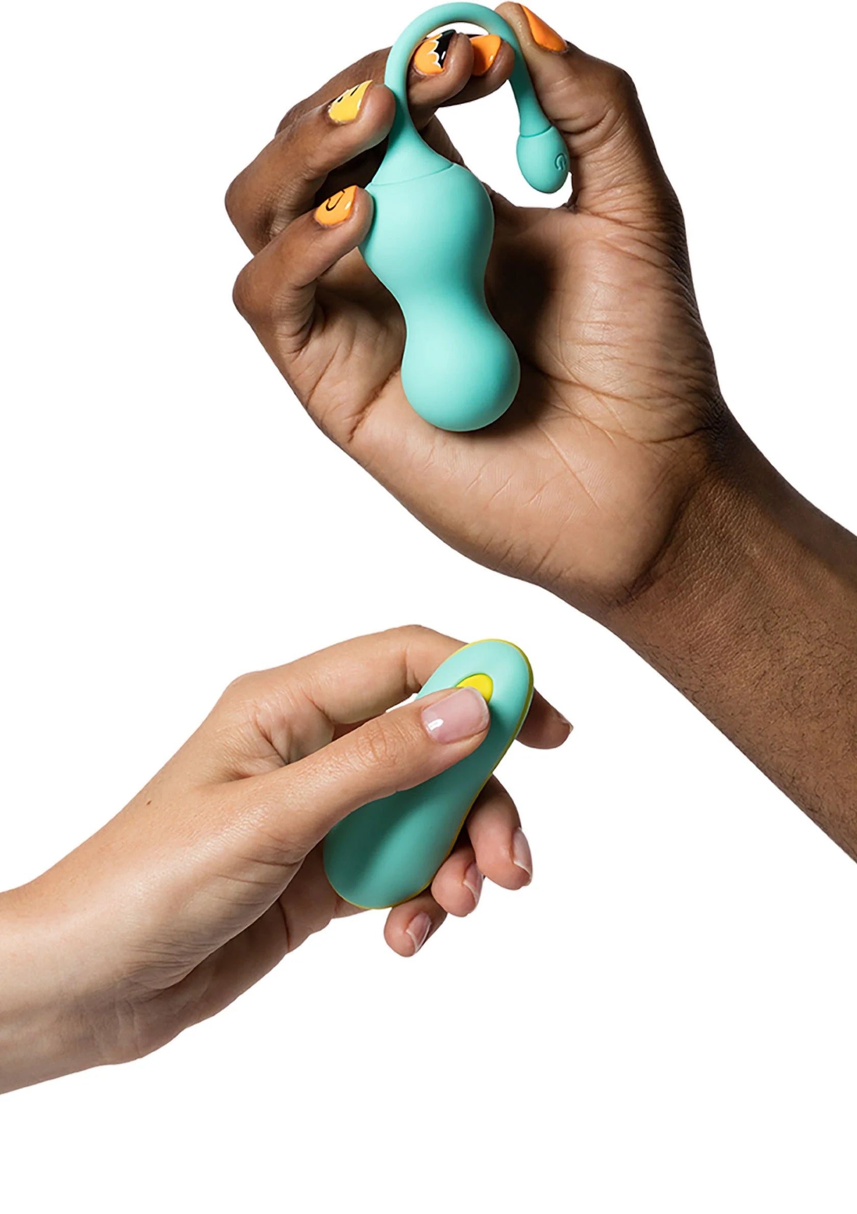 Romp Cello tip-vibrator in turkoois, vastgehouden in hand