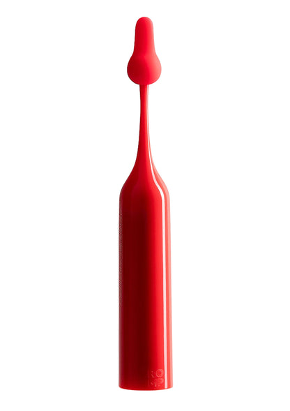Rode tip-vibrator staand, ronde kop en langere conische body