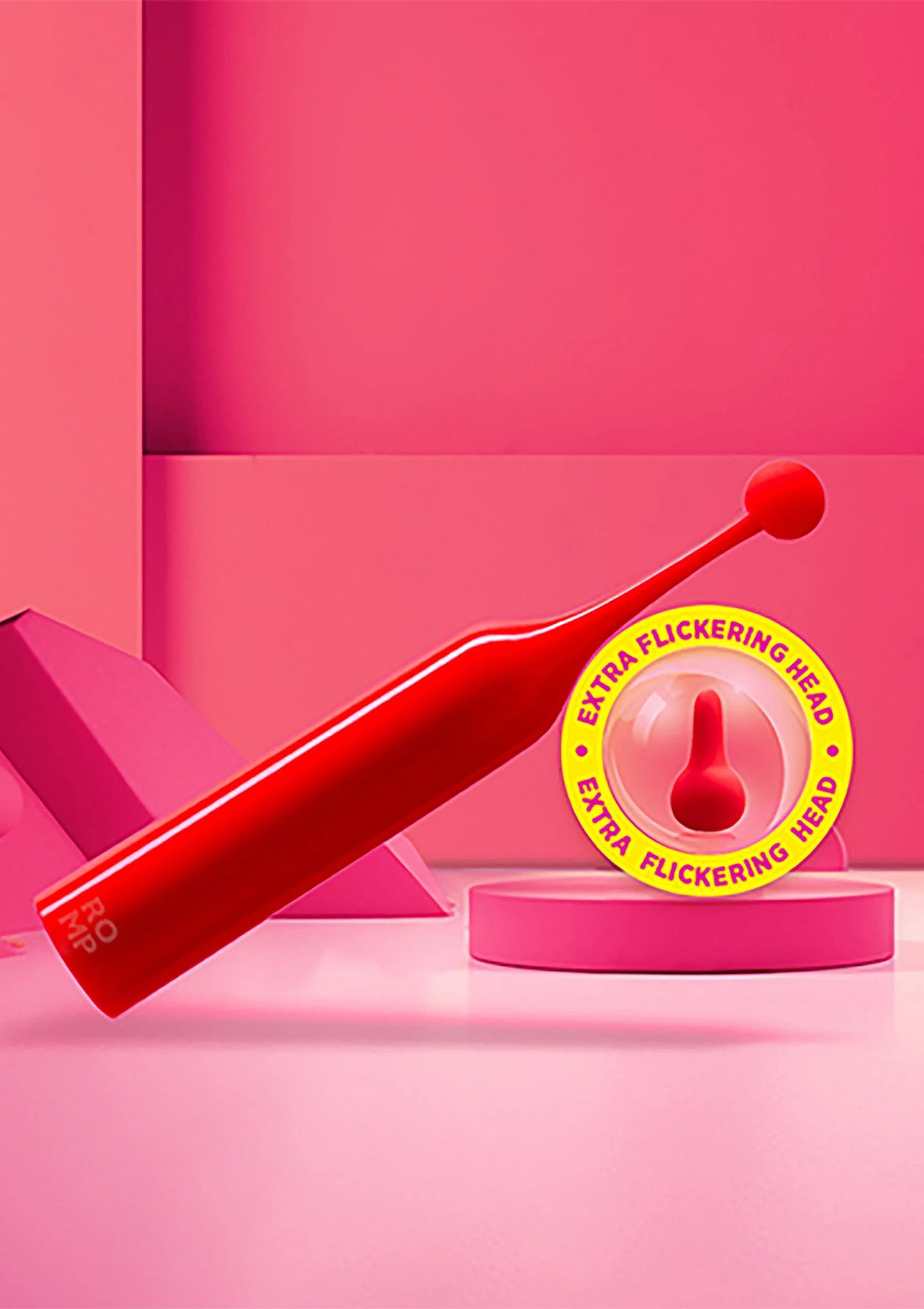 Romp pop-tip vibrator met extra flickering head op standaard, rood