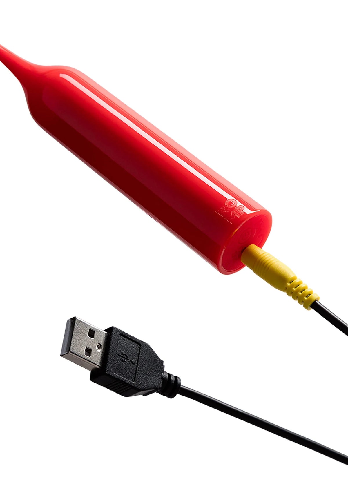 Rode vibrator van Romp met USB-kabel en oplaadpoort aan de onderkant