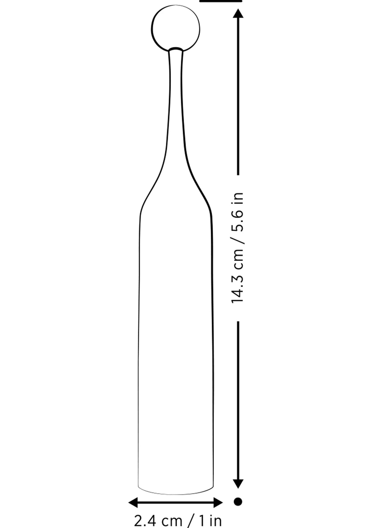 Afmetingen van rode tip-vibrator: lengte 14,3 cm en breedte 2,4 cm
