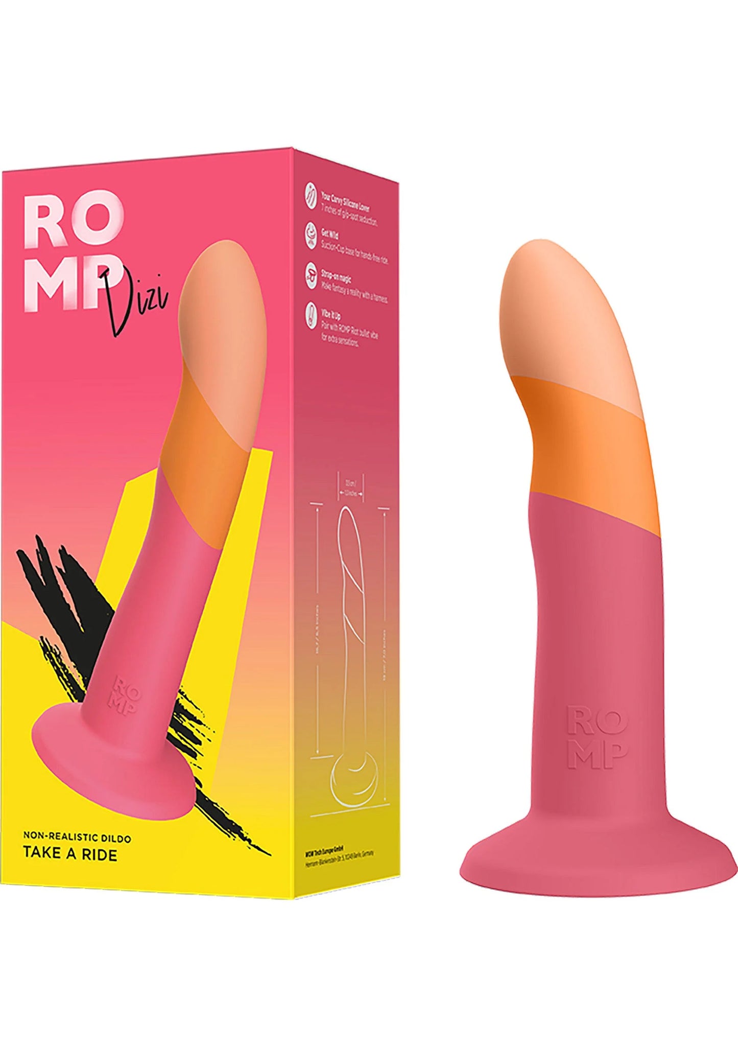 Romp Dizi G-spot vibrator: roze-oranje exemplaar en bedrukte verpakking