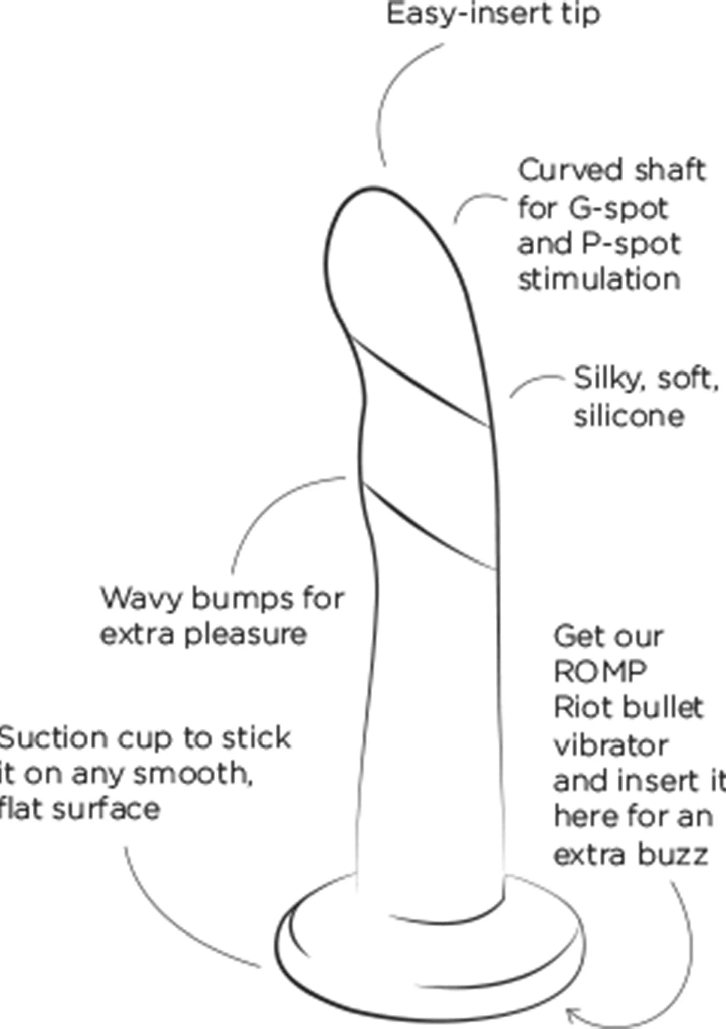 Romp Dizi G-spot vibrator: gebogen steel, golvende bobbels en zuignapvoet