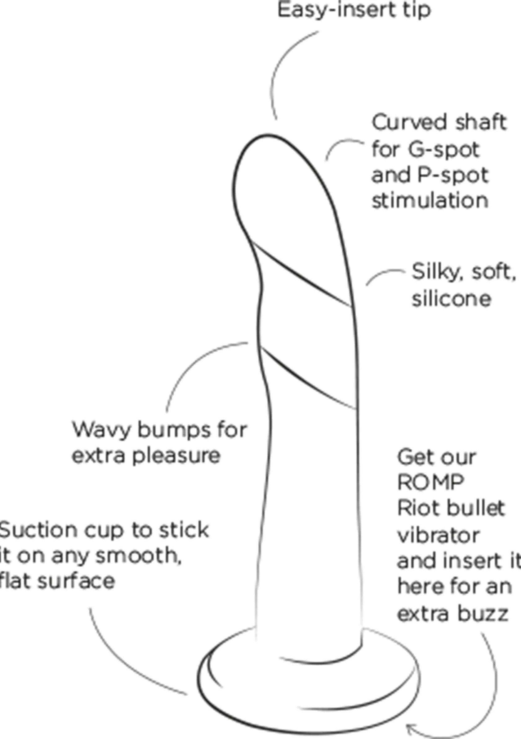 Romp Dizi G-spot vibrator: gebogen steel, golvende bobbels en zuignapvoet