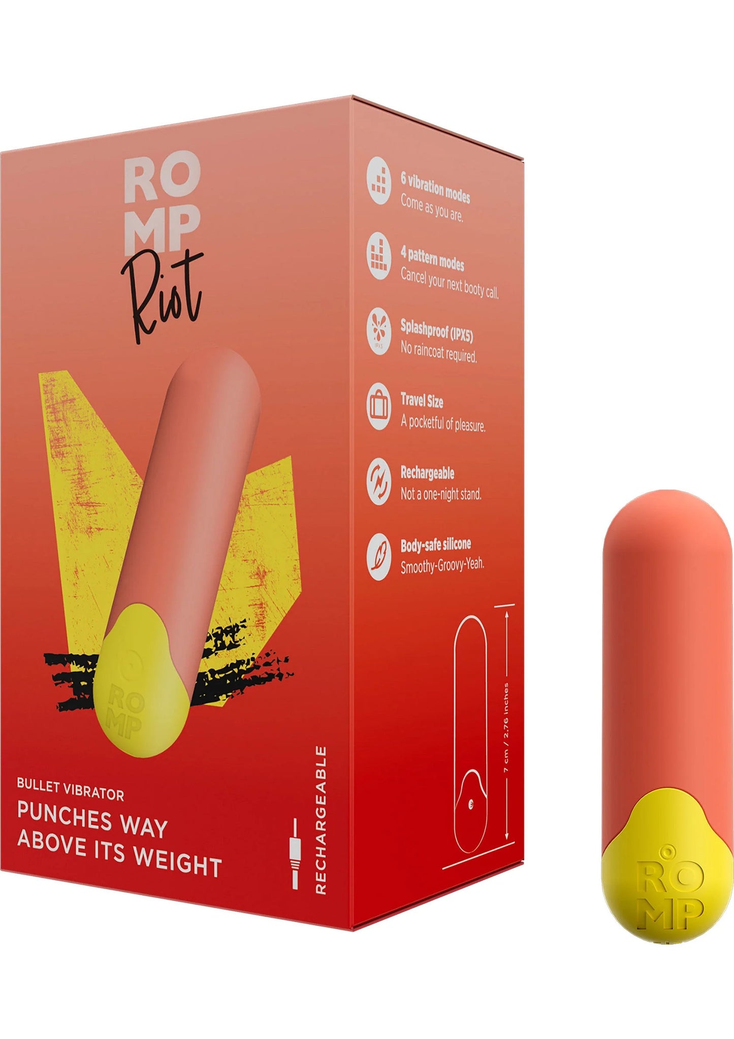Romp mini vibrerende bullet-vibrator verpakking met oranje bullet-vibrator