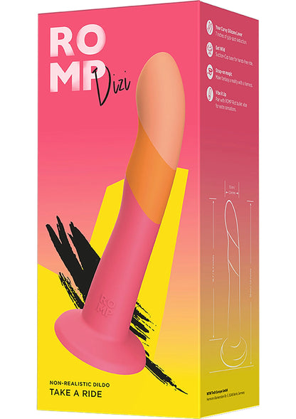Romp mini vibrerende bullet-vibrator verpakking, roze en geel met toy illustratie