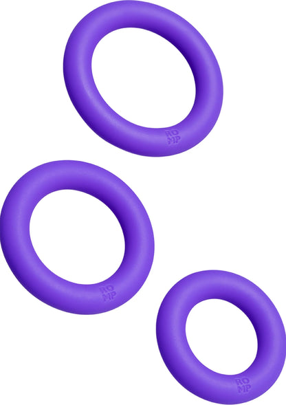 Drie paarse siliconen cockrings, set van drie open ringen met ronde vorm