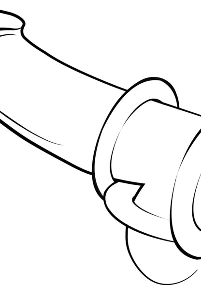 Illustratie: paarse cockring wordt in positie geschoven op de schacht