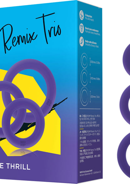 Verpakking van Remix Trio cockrings door Romp met drie paarse ringen