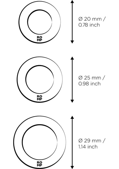 Cockring-set met 3 ringen: Ø20, Ø25 en Ø29 mm, maatdiagram
