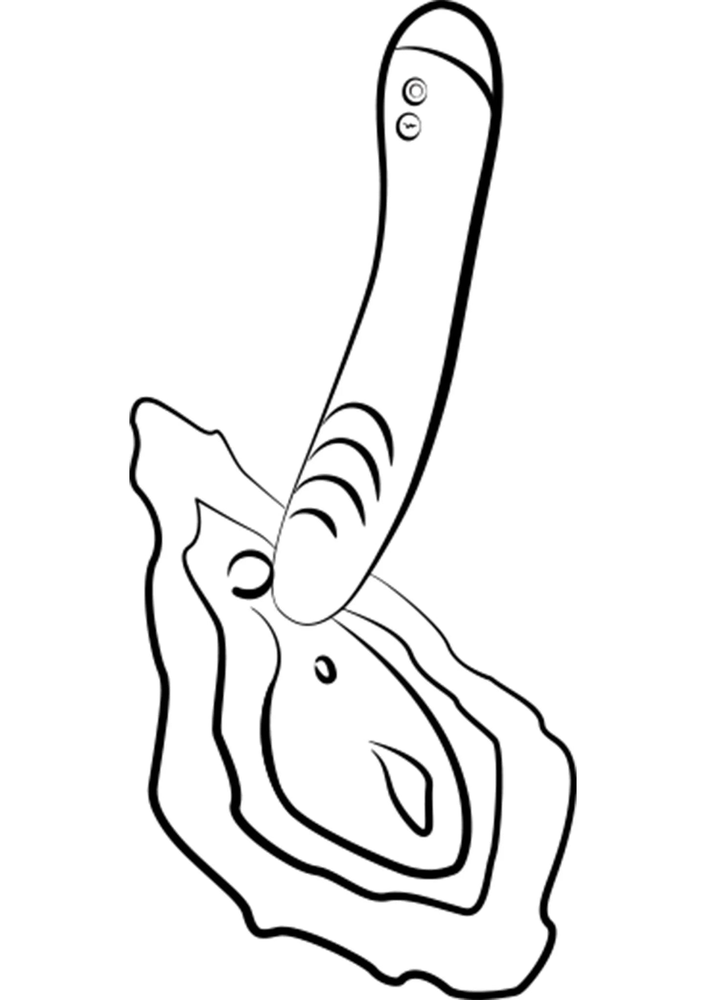 Romp Hype-vibrator (line-art), gebogen vibratorvorm met ronde knoppen bovenop