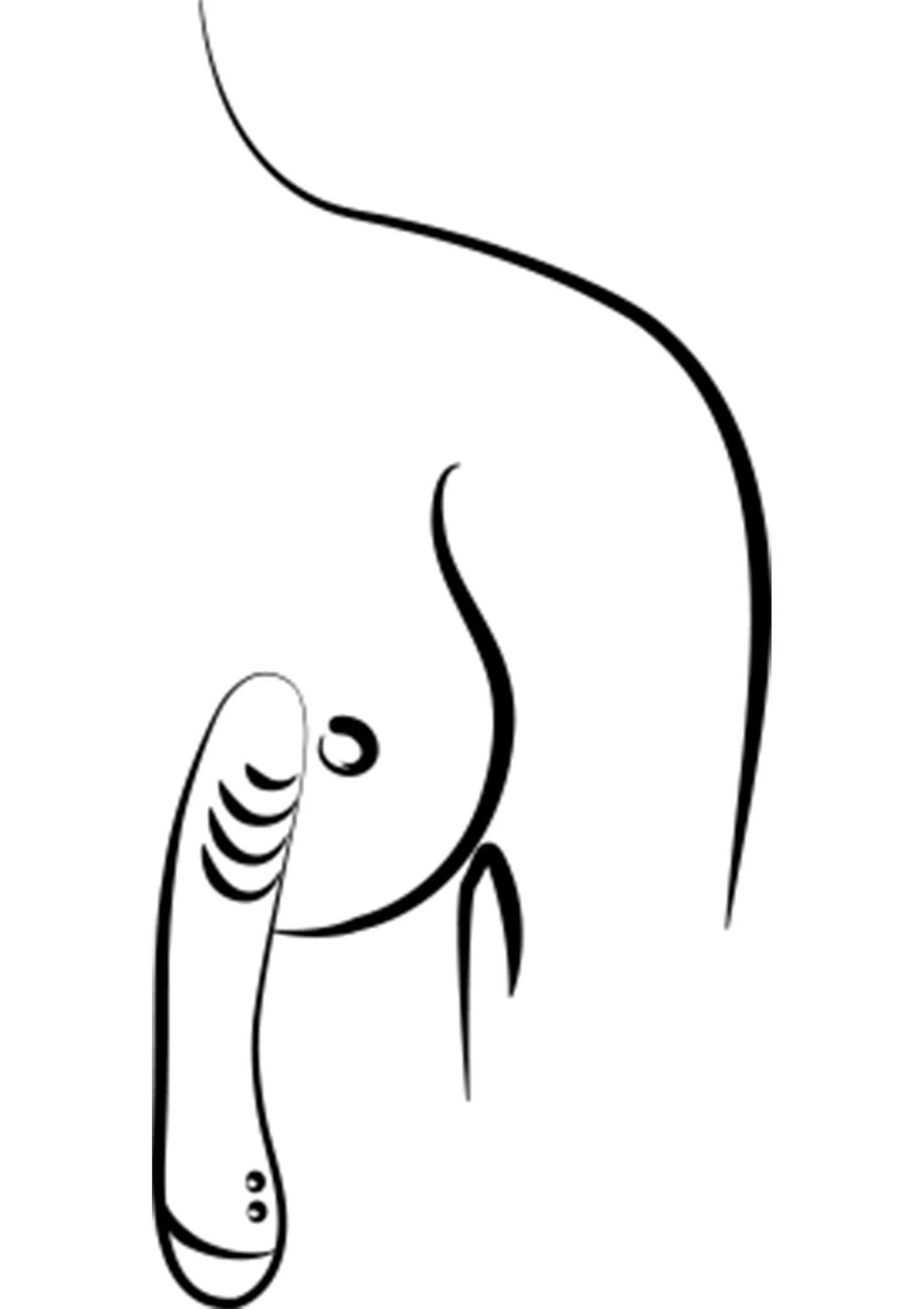 Romp Hype-vibrator (line-art), ovale vibratorkop en gebogen steel in profiel