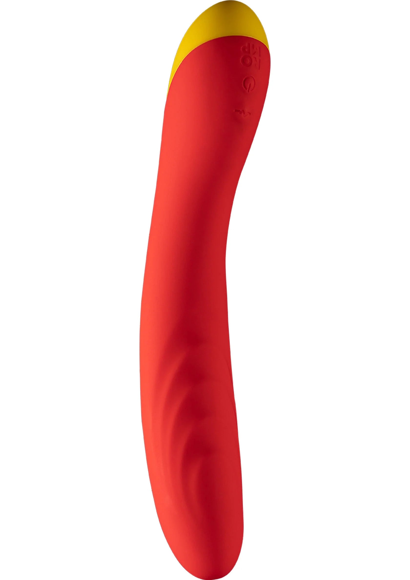 Romp Hype-vibrator, slanke rode vorm met gele kop en matte afwerking