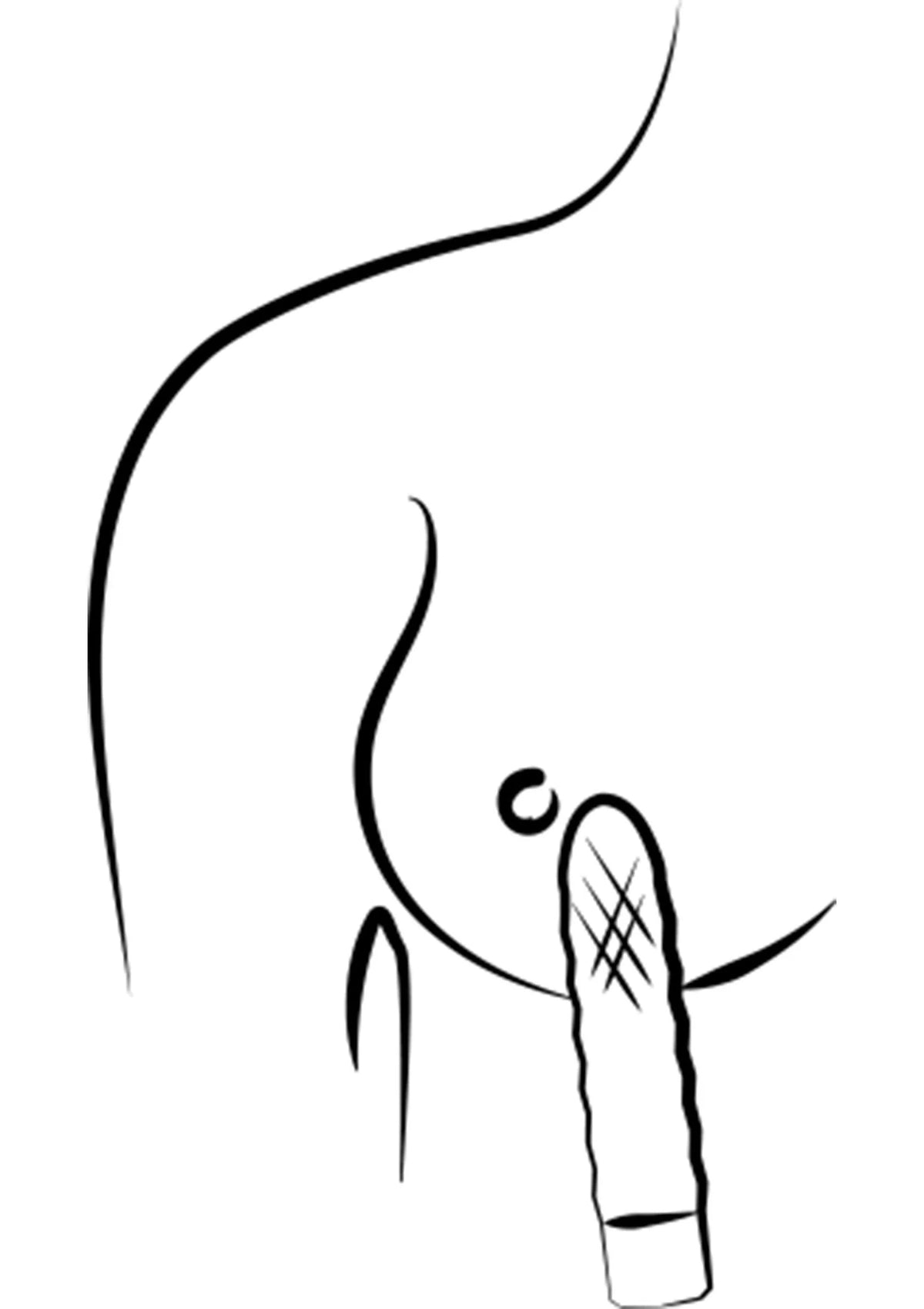 Line-art met paarse vibratiestaaf tegen lichaam voor stimulatie.