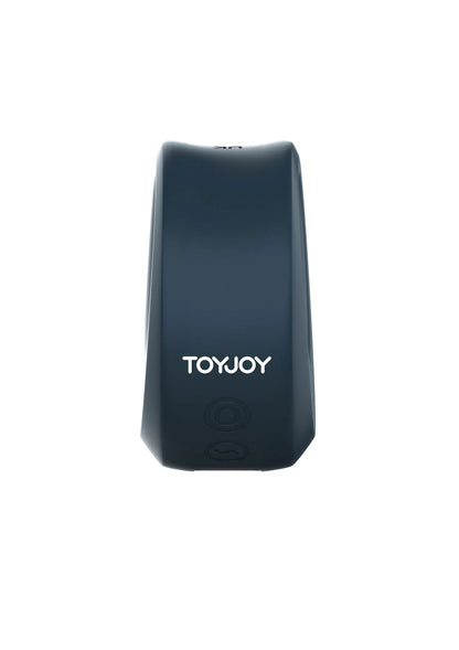 Donkerblauwe smalle C-ring zijde met TOYJOY-tekst en ronde knoppen.