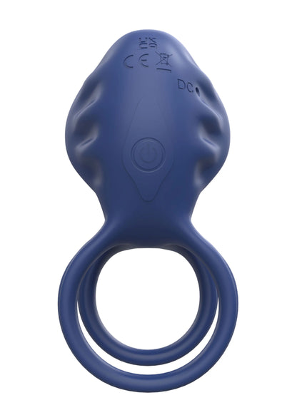 Onderzijde blauwe vibratorring met bedieningsknop en keurtekens