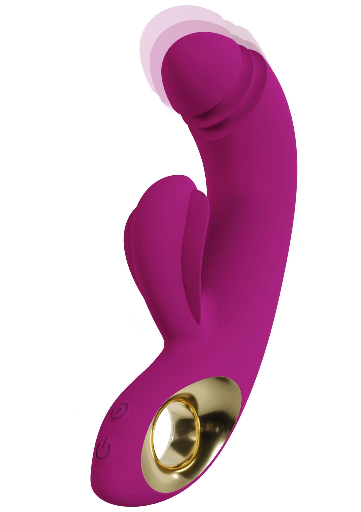 Paarse G-spot vibrator met gebogen vorm en goudkleurig uiteinde met ronde opening
