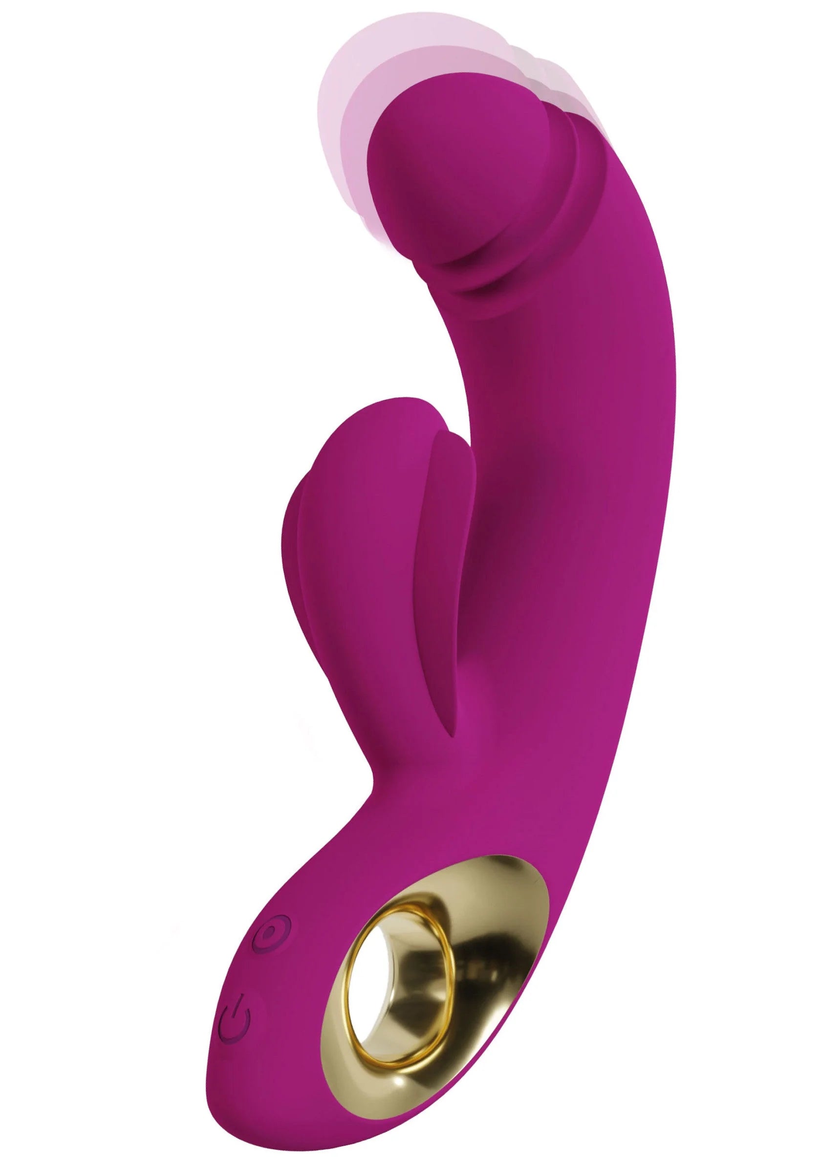 Paarse G-spot vibrator met gebogen vorm en goudkleurig uiteinde met ronde opening