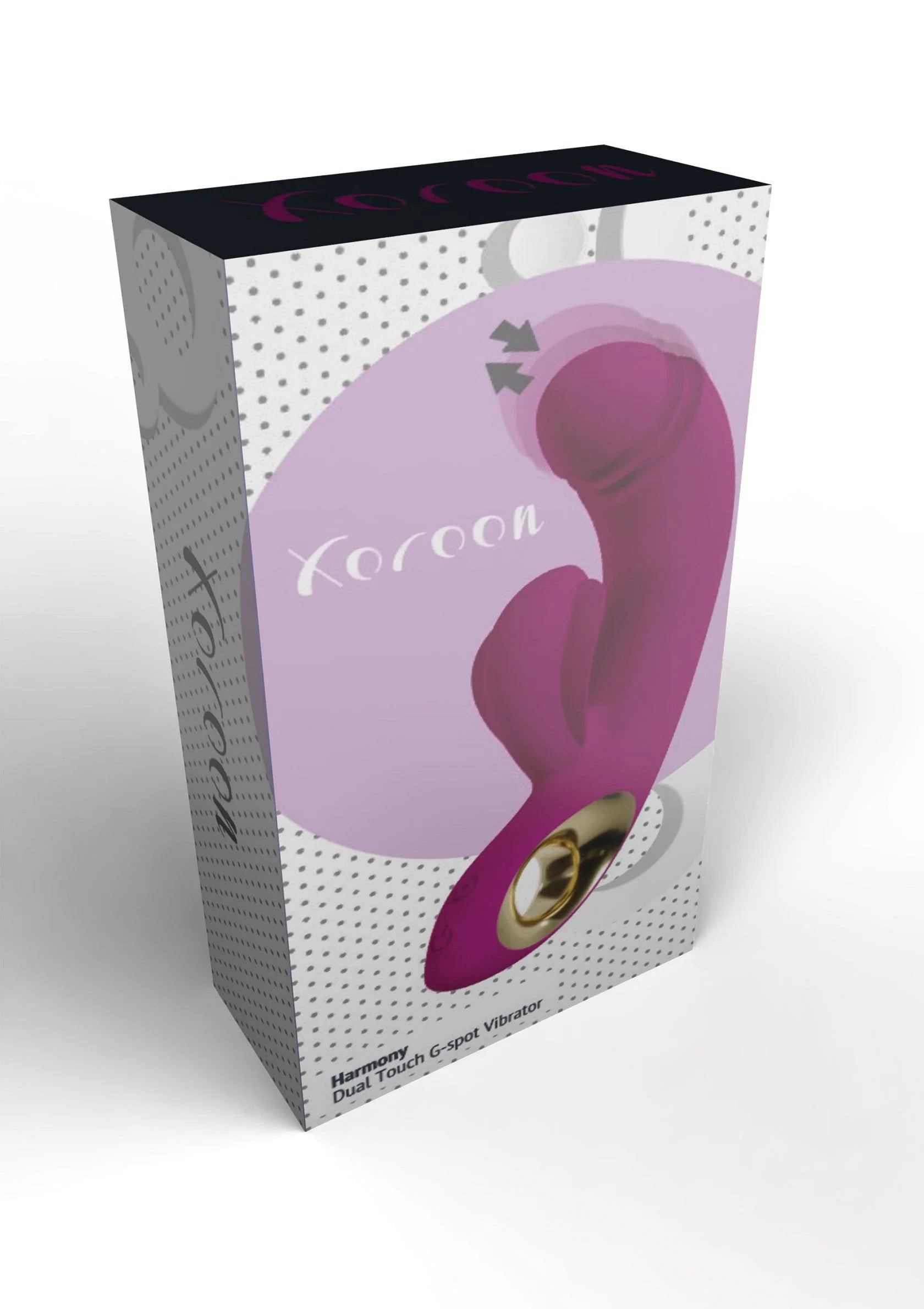 Verpakking van Xocoon Harmony dual-touch G-spot vibrator, paars met goudaccent
