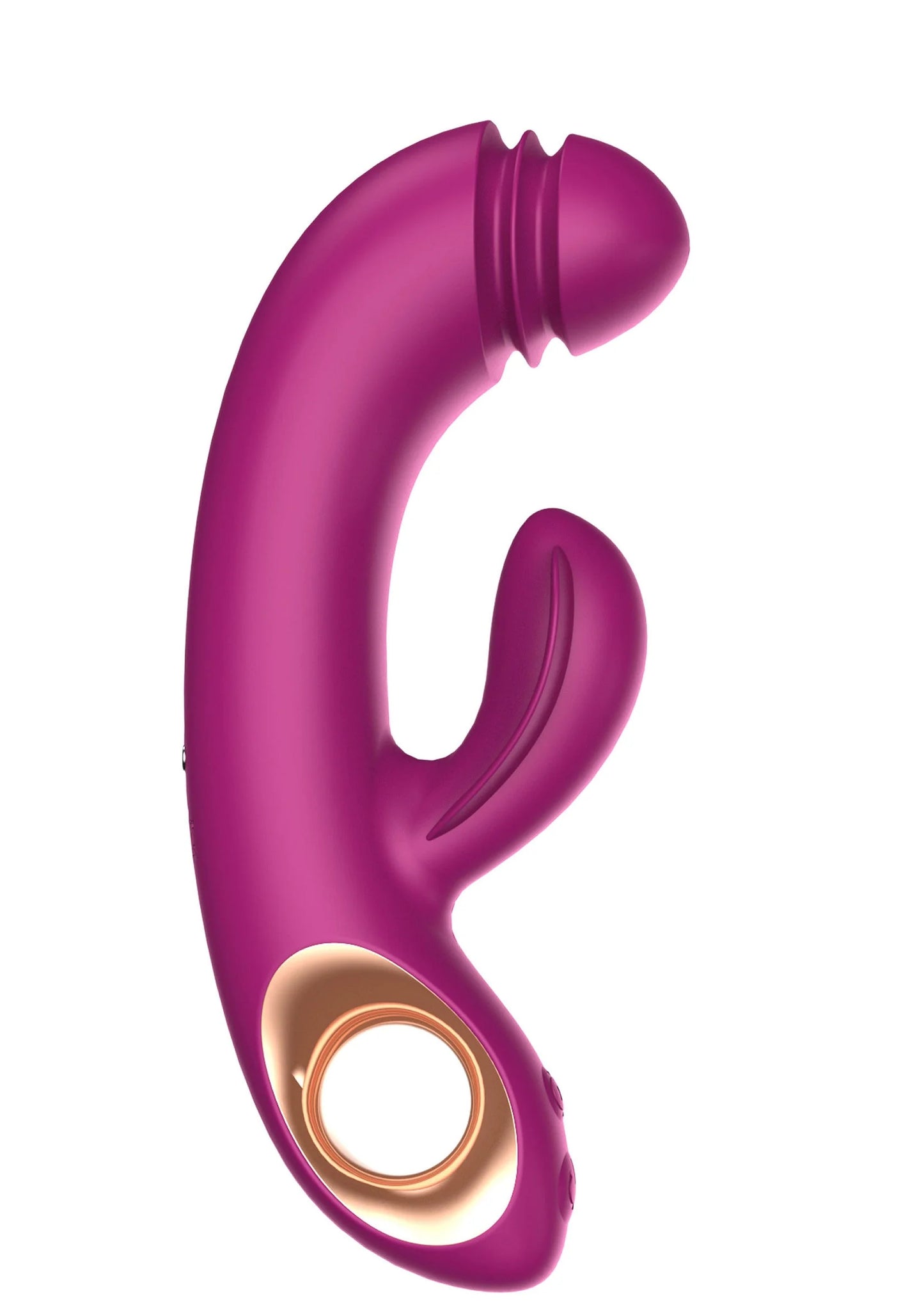 Paarse boogvormige G-spot vibrator met twee stimulatiepunten en ringvormige kop