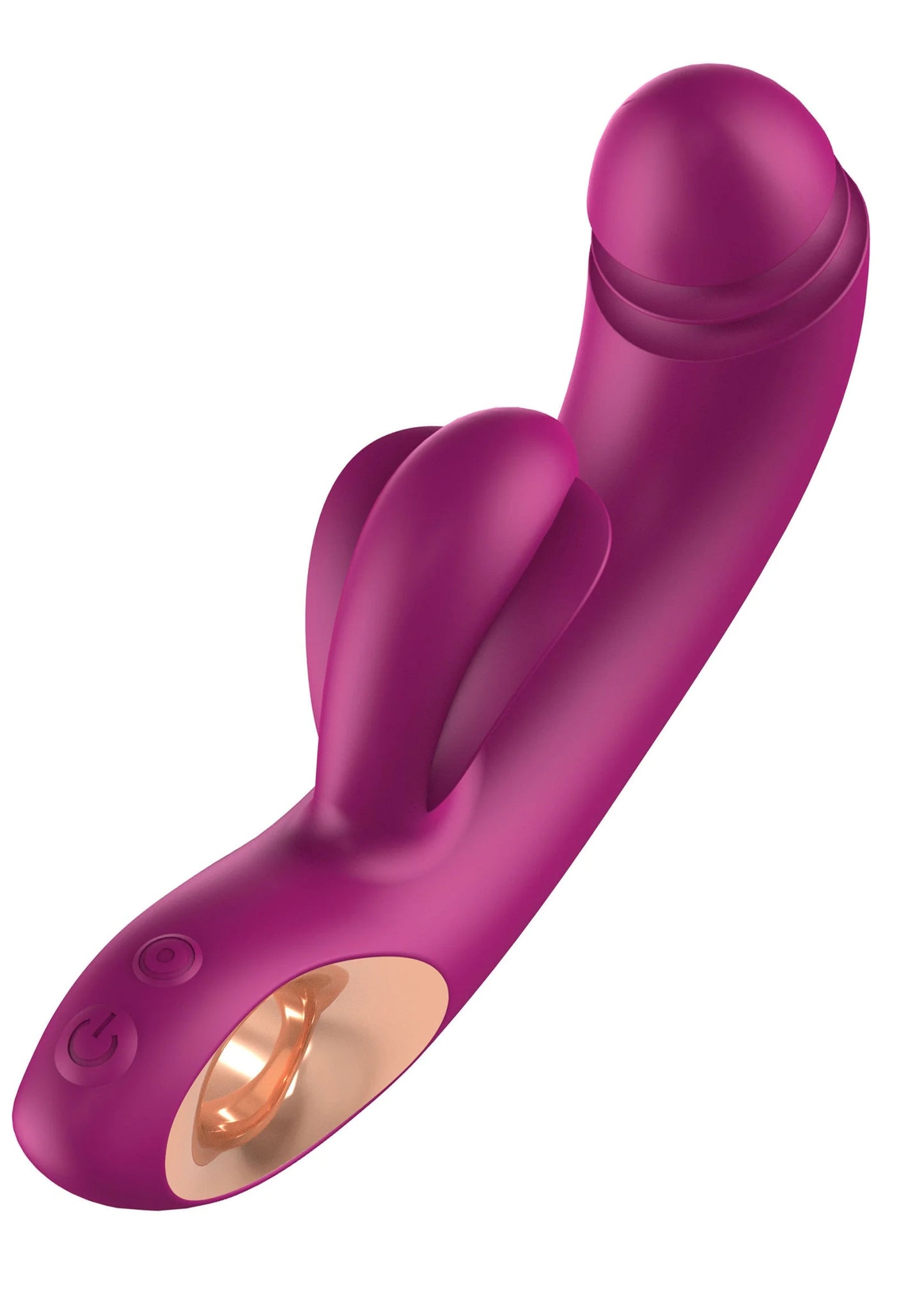 Paarse G-spot vibrator met dubbele kam en goudkleurige ovale openingen