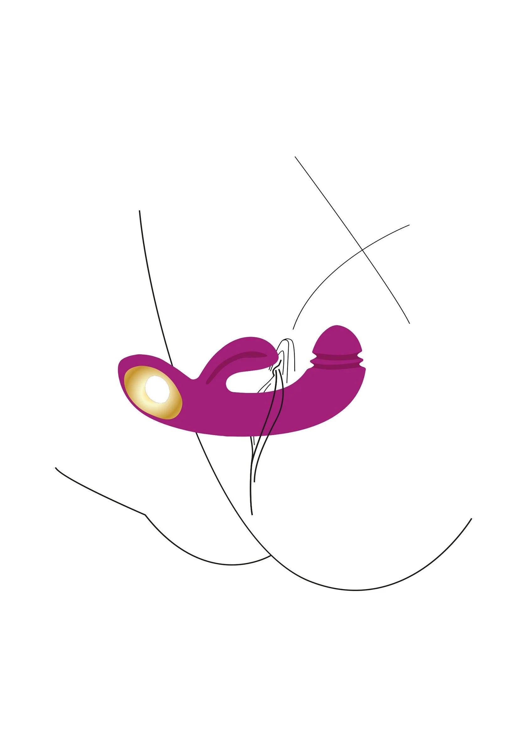 Paarse G-spot vibrator met twee contactpunten en goudkleurige ovale opening