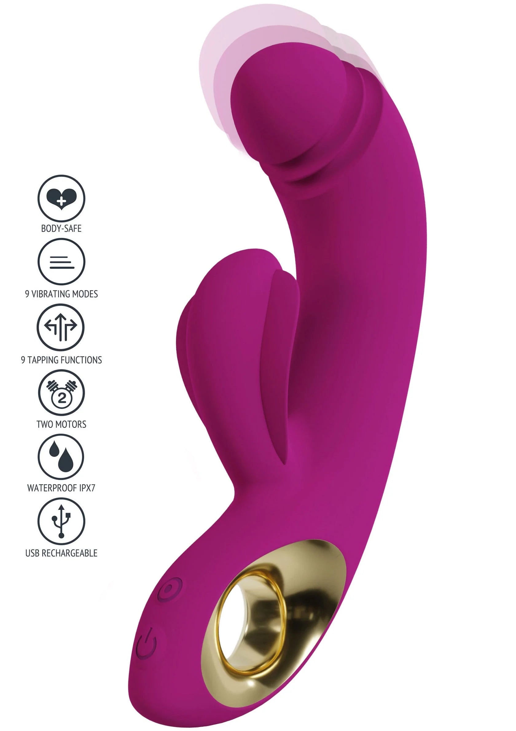 Paarse Xocoon G-spot vibrator met indicatie-iconen voor modi en waterdichtheid