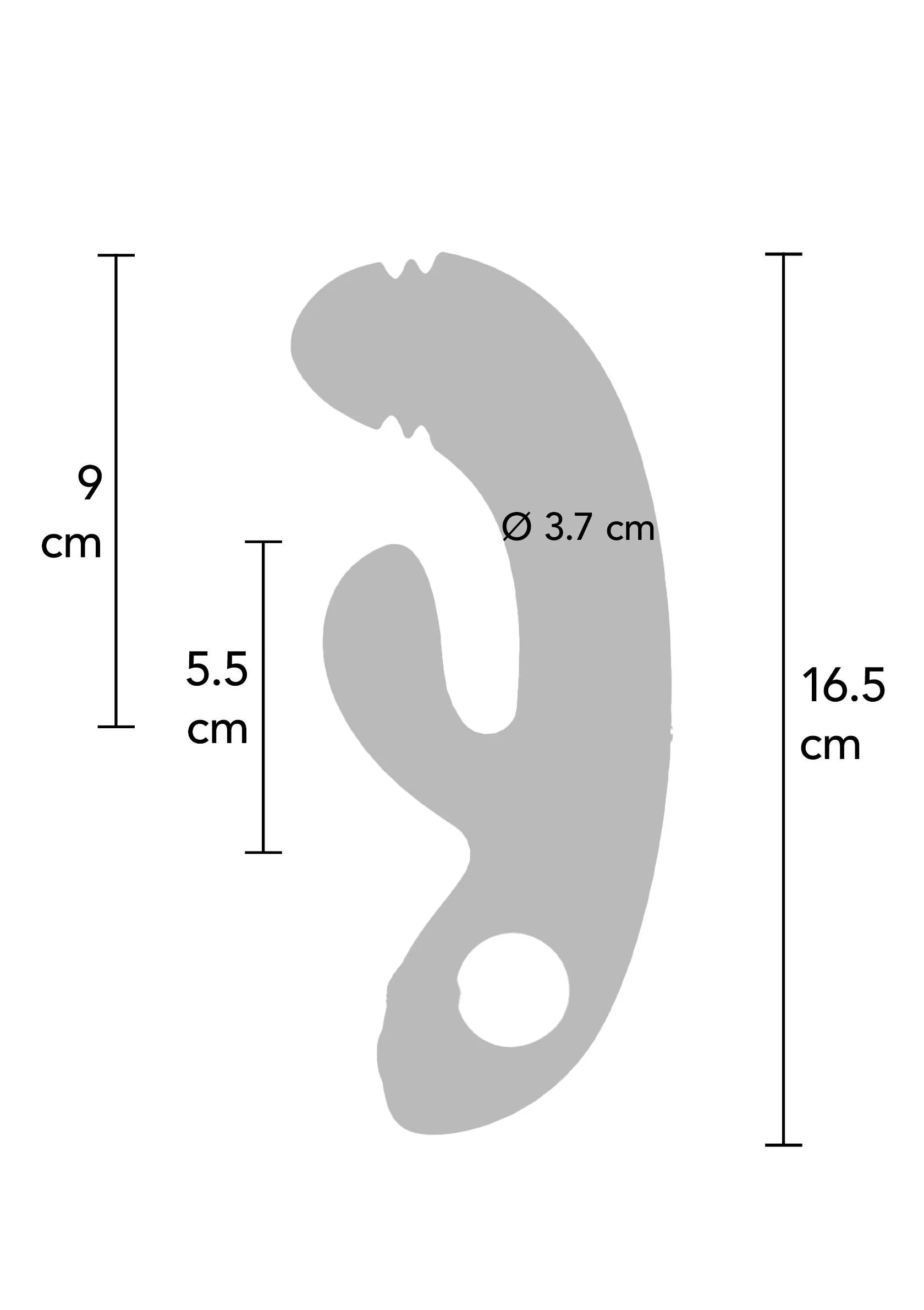 Afmetingsdiagram van G-spot vibrator Harmony van Xocoon: 16,5 cm
