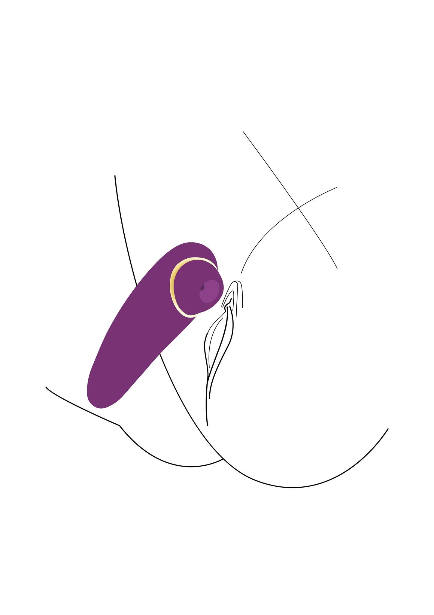 Paarse luchtstimulator met ronde luchtopening en knop, gebruiksillustratie