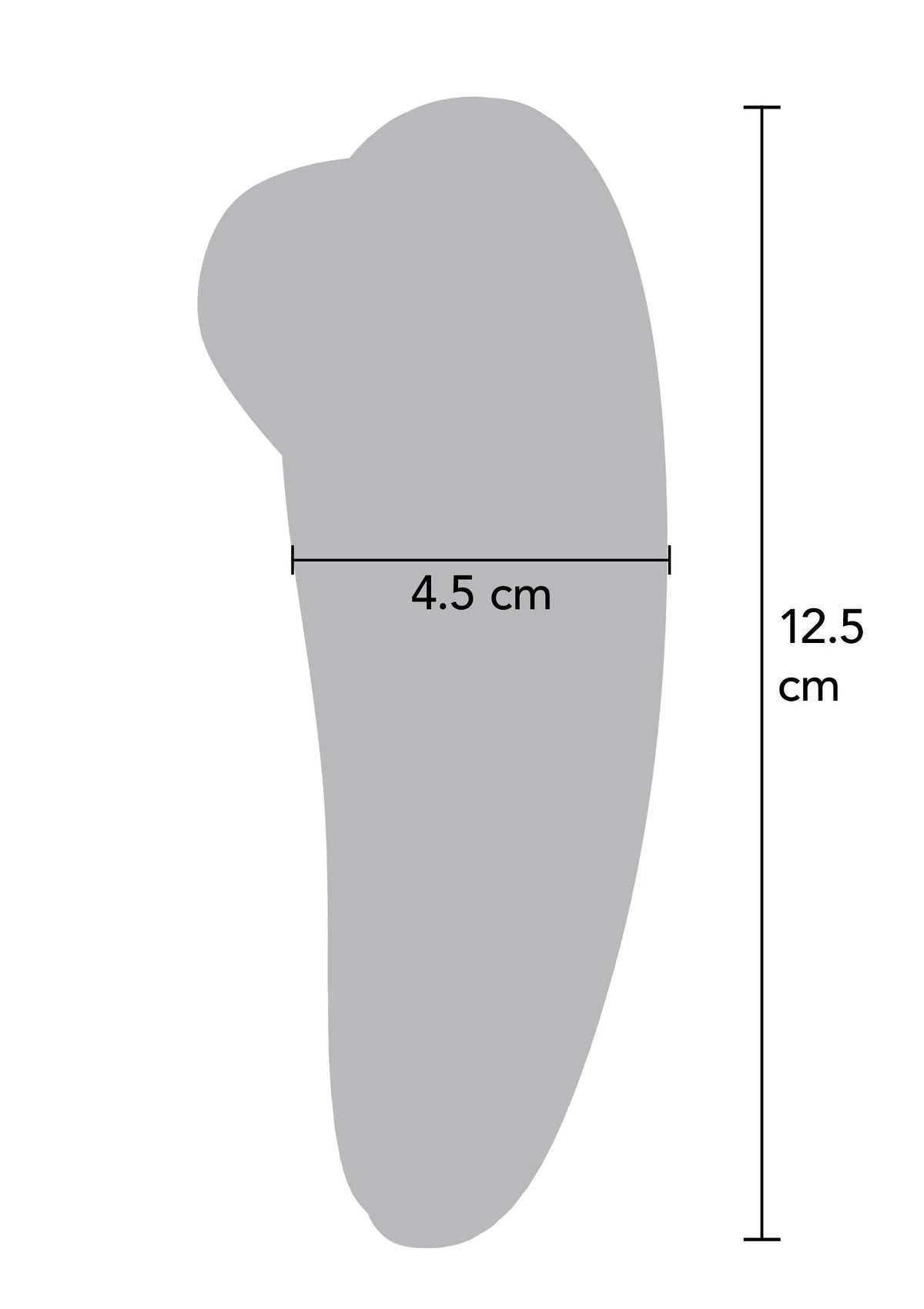 Afmetingendiagram luchtstimulator: 4,5 cm breed en 12,5 cm hoog