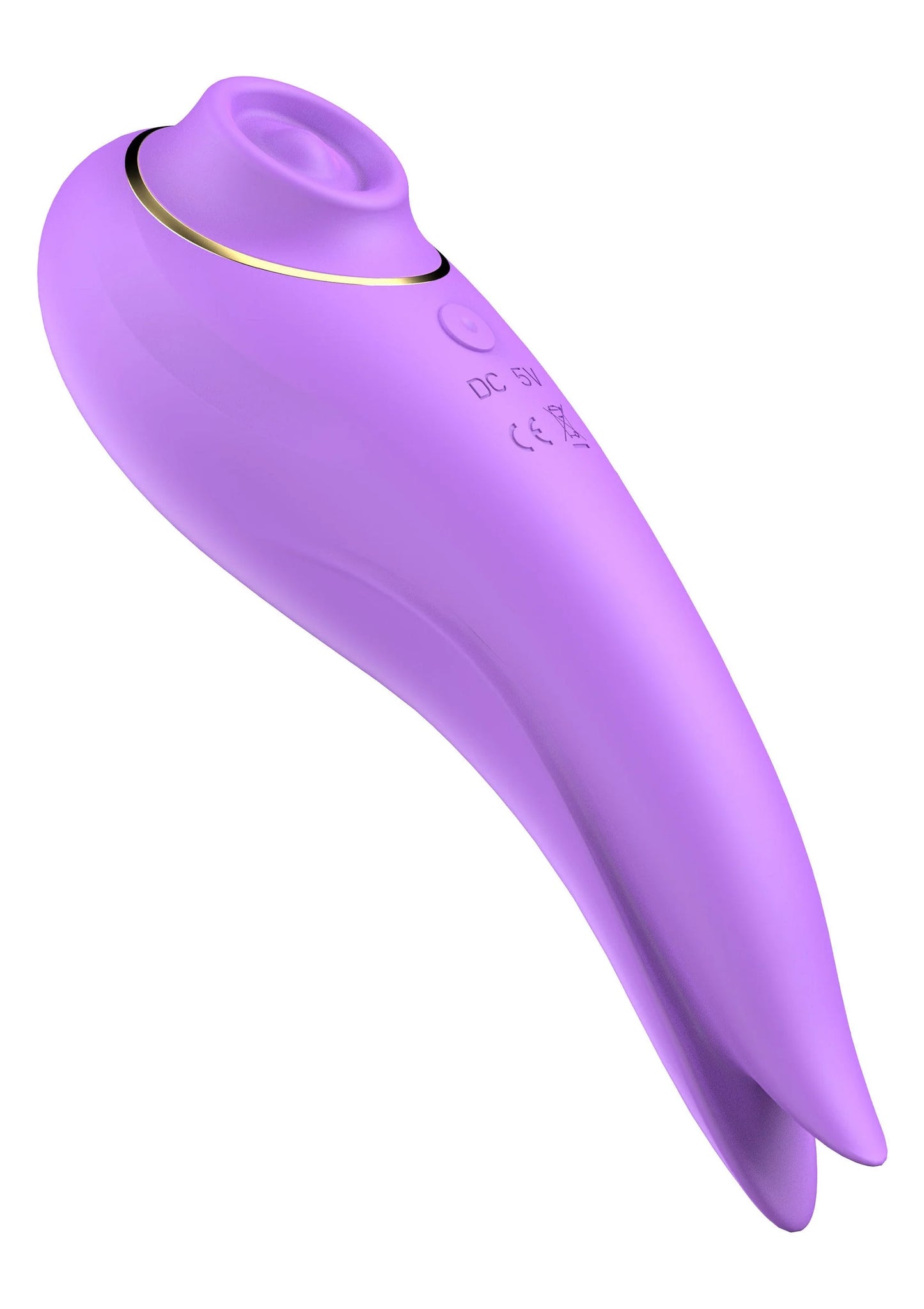 Paarse stimulator met ronde kop en zwarte band; glanzend oppervlak