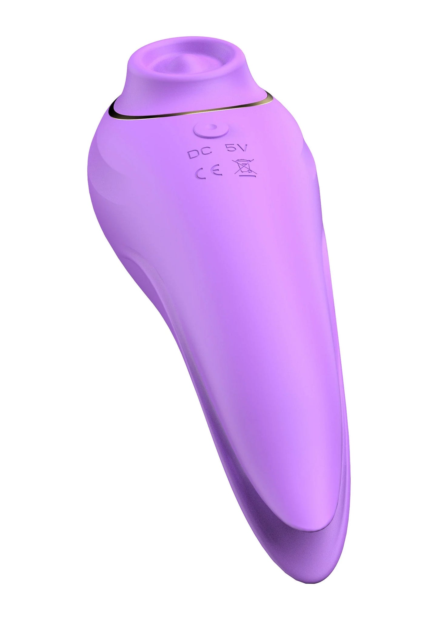 Paarse stimulator met zwarte rand, bedieningspictogrammen op de zijkant