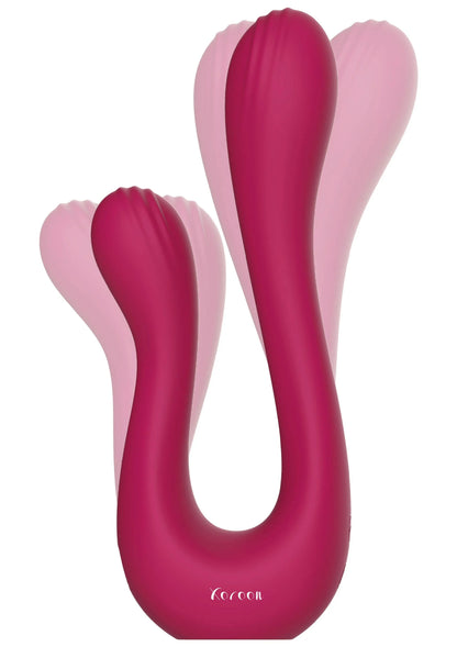 Seksspeeltje-vibrator, U-vormig in donkerroze met gladde buitenkant.