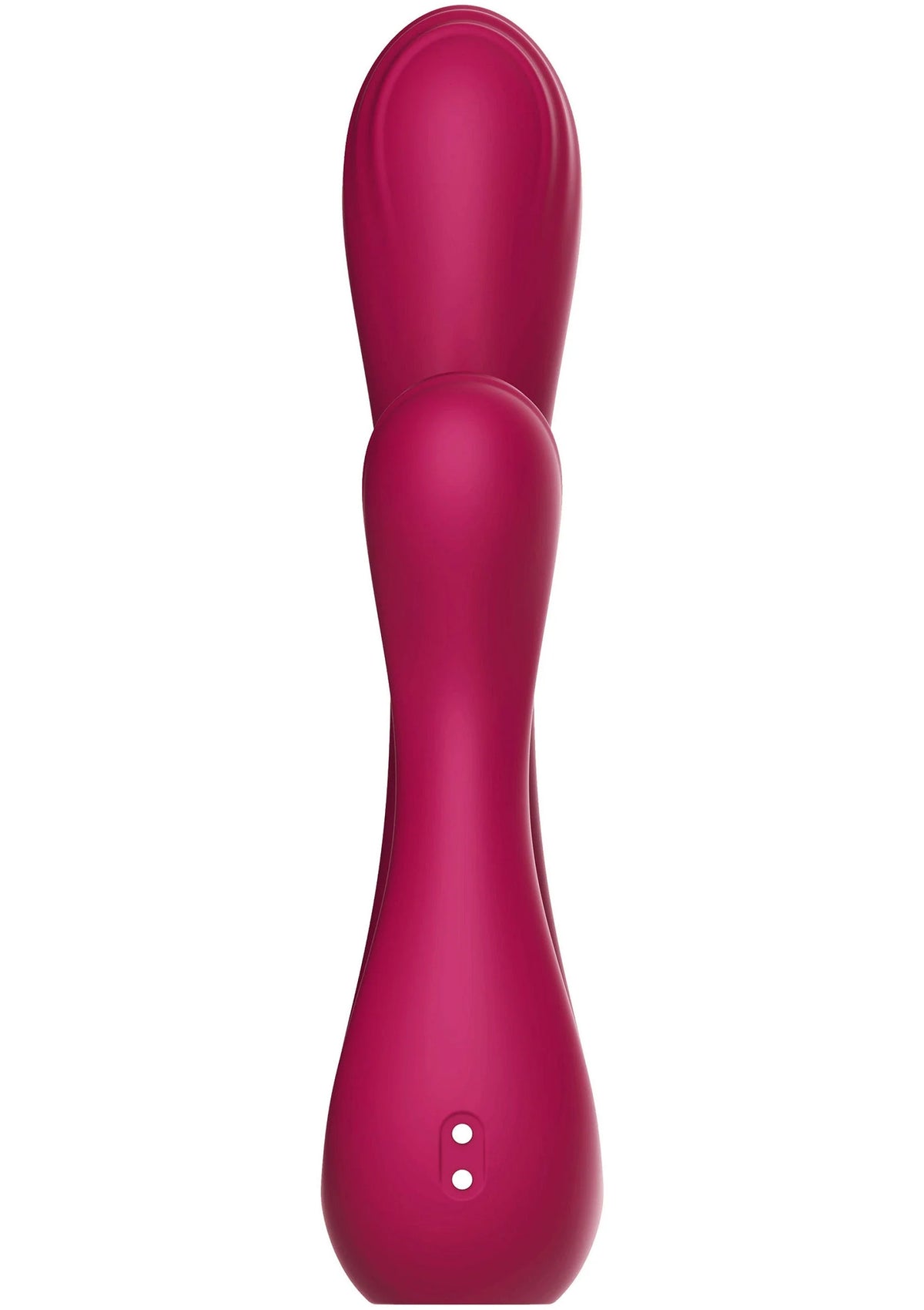 U-vormige seksspeeltje-vibrator in donkerroze met twee kleine puntjes onderaan.