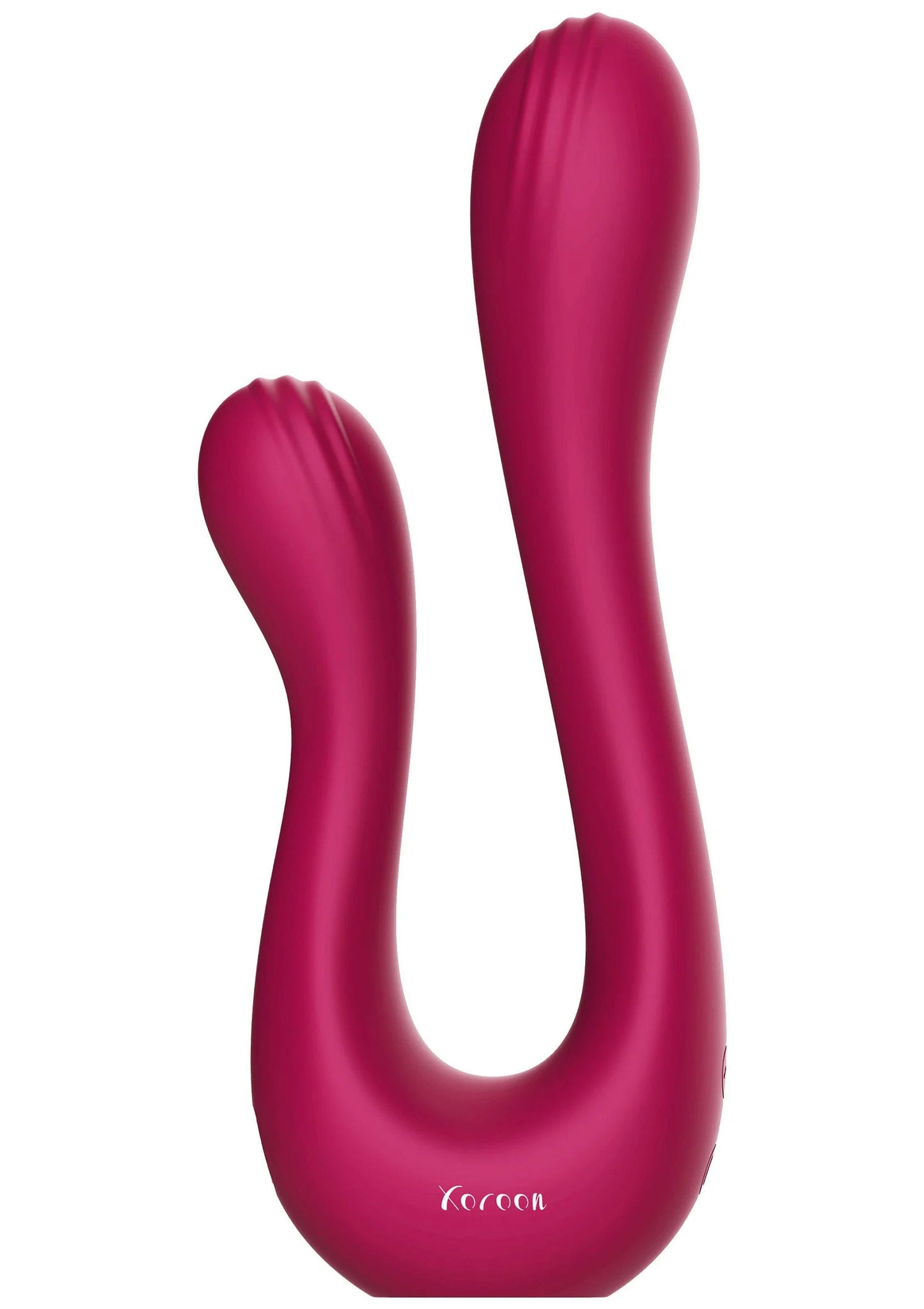 Seksspeeltje-vibrator in donkerroze, U-vorm met brede onderkant en ronde armen.